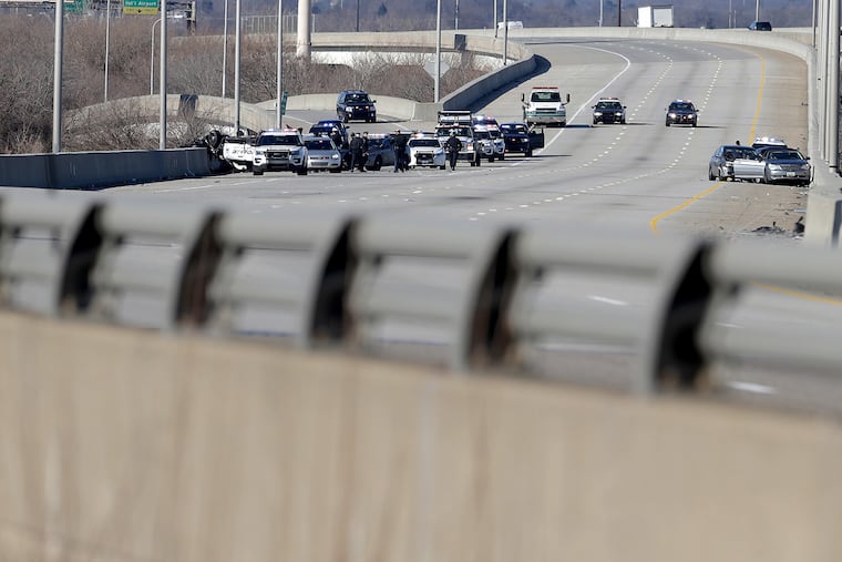 Scene of a police involved accident on I-95 North near the Philadelphia International Airport in Philadelphia, PA on January 9, 2019. (David Maialetti/The Phildelphia Inquirer/TNS)