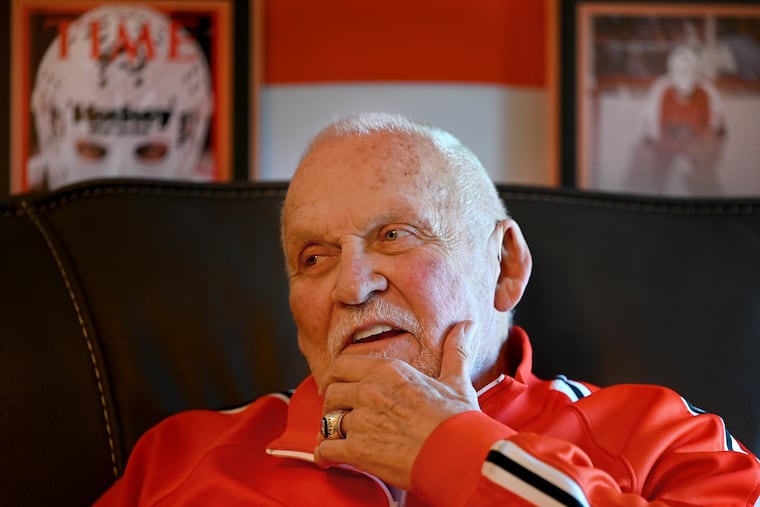 Hall of Fame Flyers goaltender Bernie Parent at his home on March 25, 2024.
