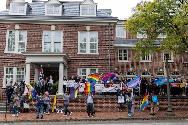 Many gather at the Chester County Historical Society to rally and celebrate OutFest in West Chester on Oct. 1.