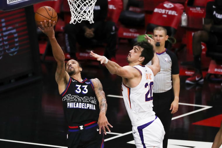 Sixer George Hill (left) is looking use the final 12 games of the regular season to mesh with teammates.