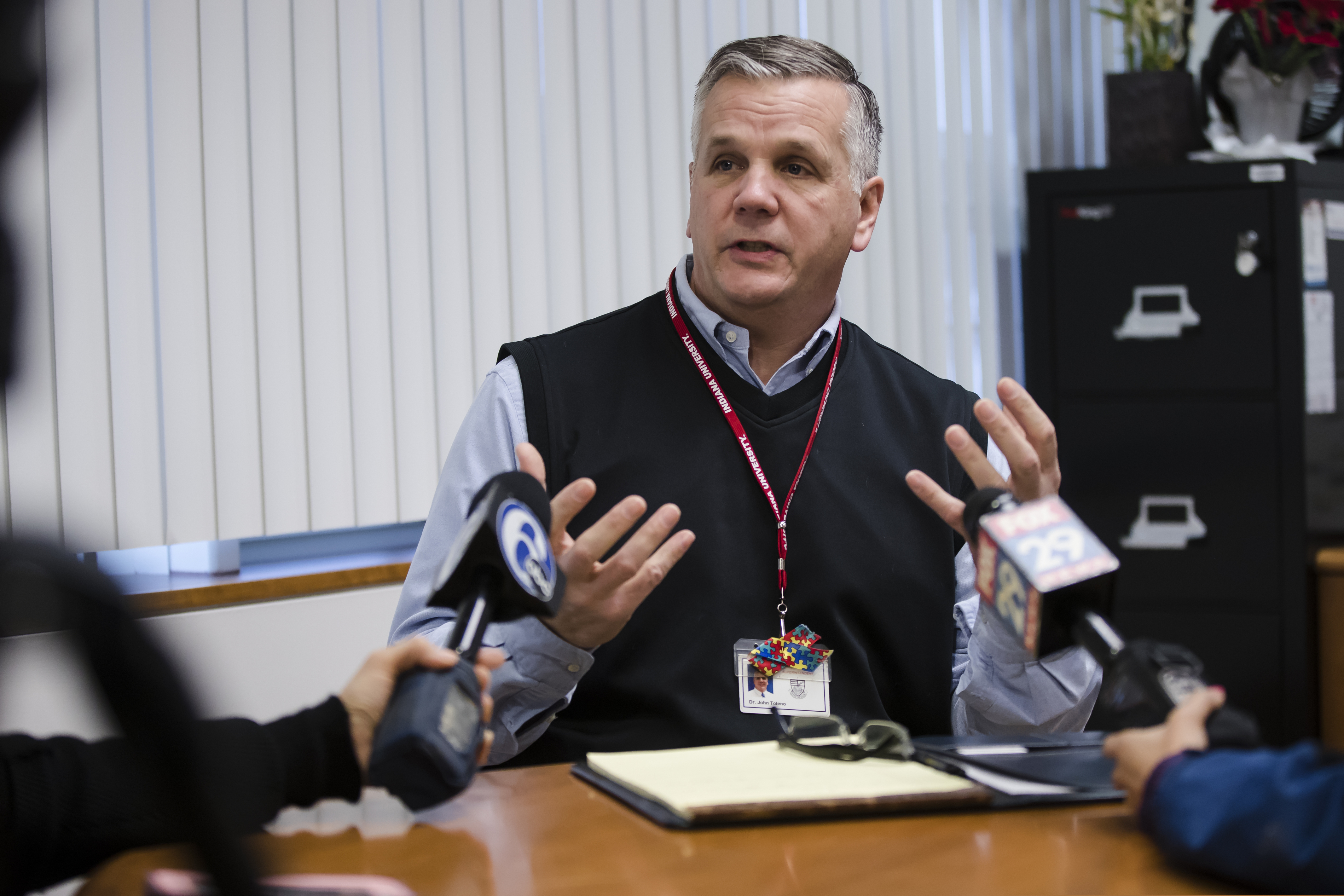 Upper Merion Area School District Superintendent John Toleno discuss his decision to close schools in the district Friday.