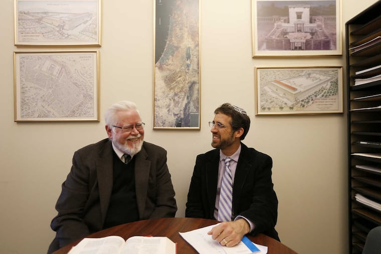 Philip A. Cunningham, director, left, and Adam Gregerman, asst. director, both of the Institute for Jewish-Catholic Relations share a laugh as they pose for a picture at St. Joseph's University in Philadelphia, PA on March 2, 2017.