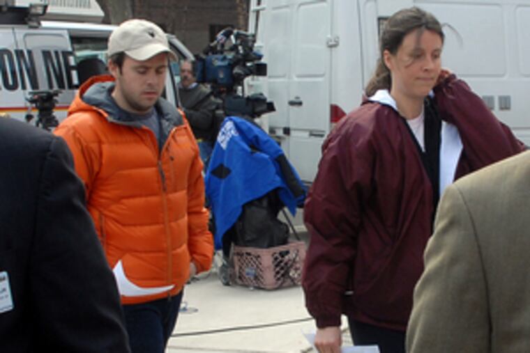 Jeffrey Corzine and Jennifer Pisani, children of Gov. Corzine, arrive at Cooper with the governor's communications director, Anthony Coley.
