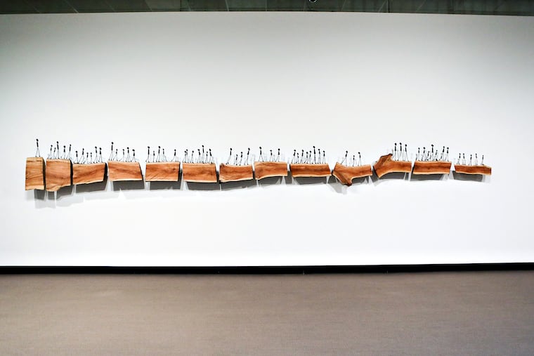 “Never Broken: Visualizing Lenape Histories” is an exhibit that aims to tell the story — past, present, and future — of the Lenape people. It is now on display at the Michener Art Museum. Pictured is a sculptural piece by Lenape artist Holly Wilson, titled "Bloodline."