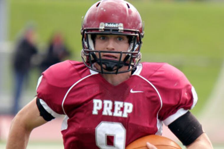 St. Joseph's Prep QB Skyler Mornhinweg will play in his final game in the annual Thanksgiving match against Malvern on Thursday. (Lou Rabito / Staff)
