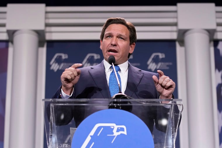 Florida Gov. Ron DeSantis speaks at an annual leadership meeting of the Republican Jewish Coalition on Nov. 19 in Las Vegas.