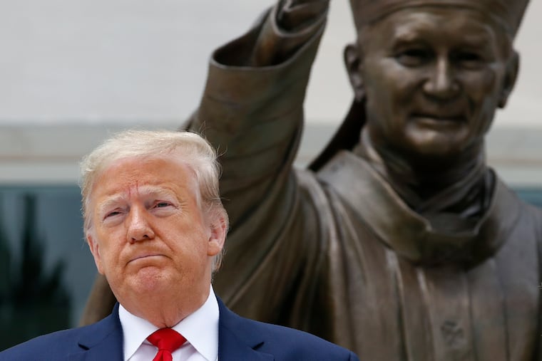 President Donald Trump visits Saint John Paul II National Shrine.