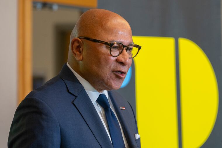 Incumbent Republican Pennsylvania Auditor General Tim DeFoor speaks at Community College of Philadelphia in Philadelphia's Spring Garden neighborhood on October 15, 2024.