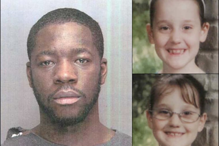 Shawn Timbers, 22, left, is a "person of interest" in the hit-and-run of 8-year-old twins Eryca (bottom right) and Kaitlyn Bradfield (top right) Tuesday afternoon in the city's Crescentville section.
