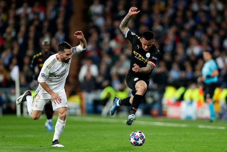 CBS begins its UEFA Champions League coverage Friday with the second leg of the round of 16 series between Manchester City, right, and Real Madrid, left.