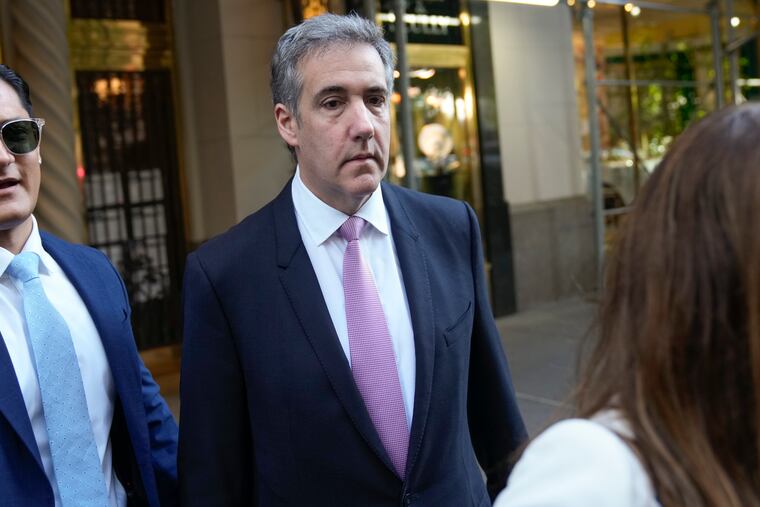 Michael Cohen leaves his apartment building on his way to Manhattan criminal court on Monday, May 20, 2024.