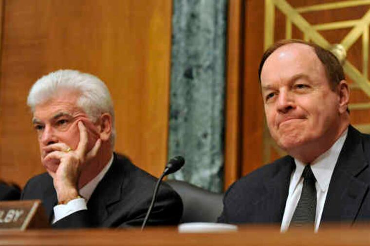 Sens. Christopher J. Dodd (D., Conn.) (left) and Richard Shelby (R., Ala.) at a Senate Banking Committee hearing. The subject yesterday was the bailout of American International Group.