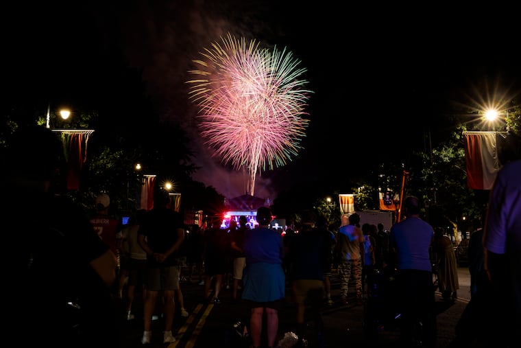 Fireworks fill the sky at the One Philly: Unity Concert for America on the Benjamin Franklin Parkway on Sunday, July 5, 2026 in Philadelphia.