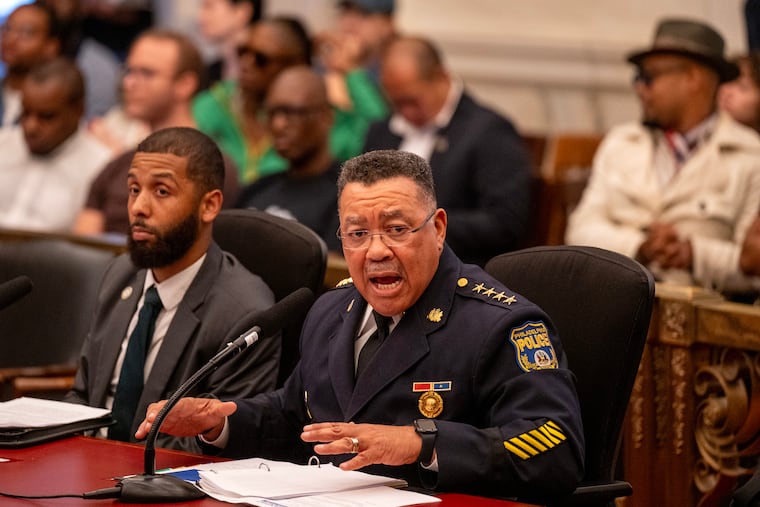Police Commissioner Kevin Bethel is questioned by City Council’s Committee on Legislative Oversight during a hearing Wednesday, Aug. 5, 2026 into the Philadelphia Police tactics used during Pride celebrations in June.