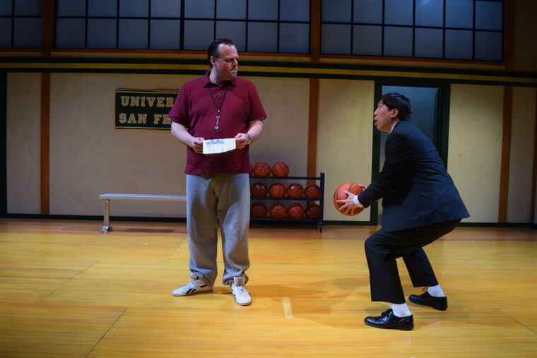 Scott Greer (left) and Richard Chan in "The Great Leap," through June 23 at InterAct Theatre Company.