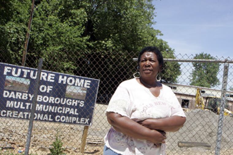 Council President Janice Davis stands at the future site of Darby’s recreation center. The complex will include the district court and police station. (Bonnie Weller / Staff Photographer)