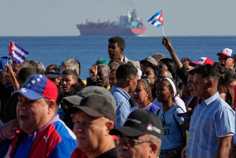 Cubans attend a rally in Havana, Saturday, in solidarity with Venezuela after the U.S. captured President Nicolas Maduro and flew him out of Venezuela.