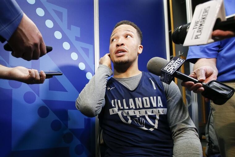 Villanova guard Jalen Brunson meets with the media after the team practiced on Thursday in San Antonio.