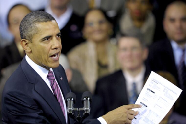 President Obama in Falls Church, Va. Under the plan, borrowers current on their payments would be able to refinance, saving an estimated $3,000 a year. (Cliff Owen / Associated Press)