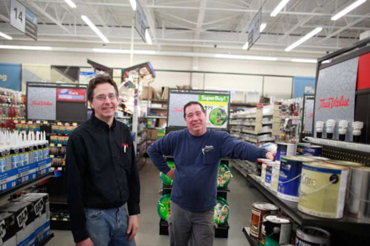 Joseph (left) and Mark Jaconski in their family's newly expanded Roxborough hardware store. (David Swanson / Staff Photographer)