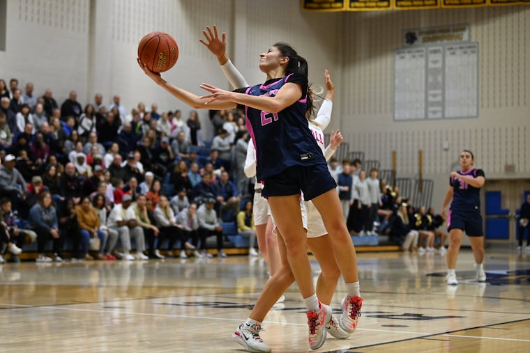 Spring-Ford senior Anna Azzara goes up for a shot against Perk Valley in the Pioneer Athletic Conference championship game at Spring-Ford High School on Feb. 15.