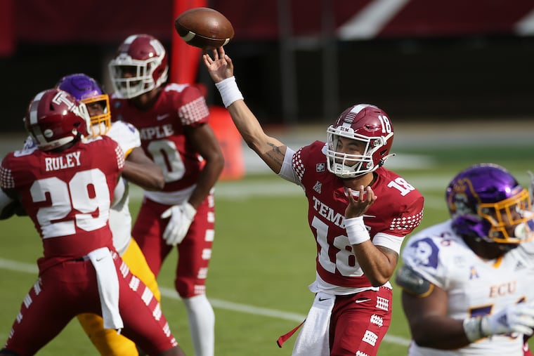 Temple quarterback Kamal Gray makes a throw against East Carolina on Saturday.