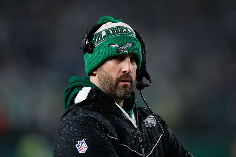 Eagles coach Nick Sirianni during the overtime win against the Buffalo Bills in November. The Eagles have lost four of five since then.