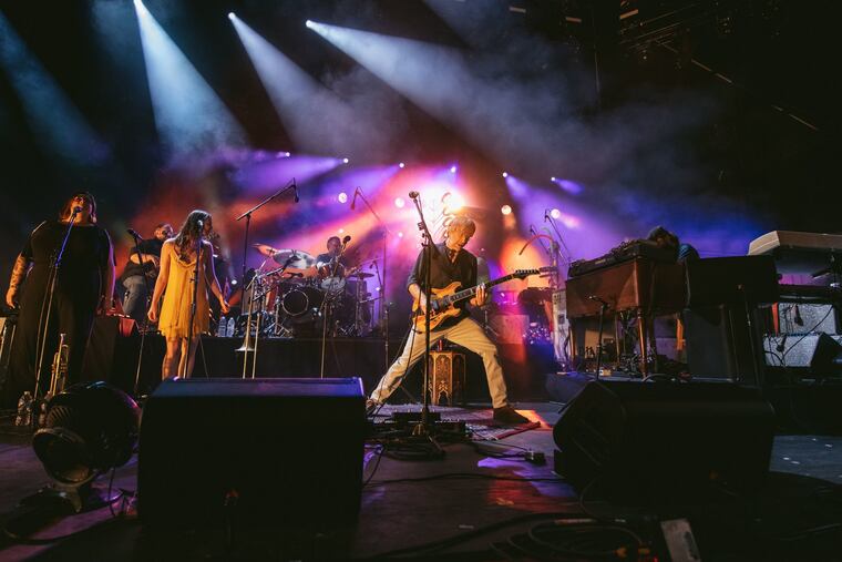 The Trey Anastasio Band at the Peach Music Festival in 2019, with singers Jennifer Hartswick and Natalie Cressman and Anastasio on guitar.