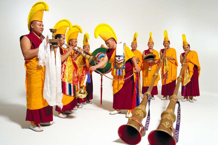 The Tibetan Buddhist Monks of Drepung Loseling Monastery perform music and dance at Bryn Mawr College Friday night.