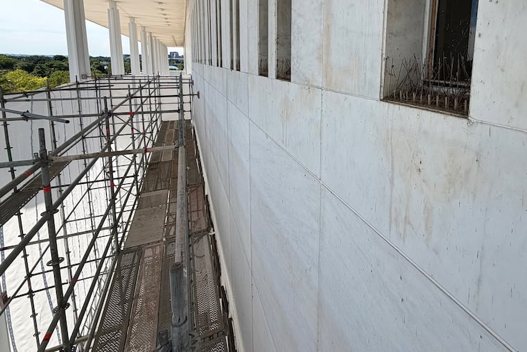 A photo taken last week shows the Kennedy Center facade without President Donald Trump's name after it was removed.