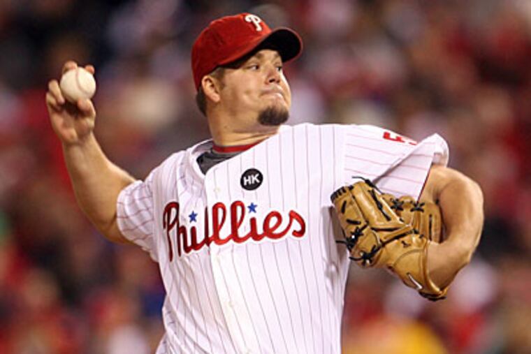 Joe Blanton pitches in the 1st inning of Game 4 of the 2009 World
Series at Citizens Bank Park. (Yong Kim / Staff Photographer)