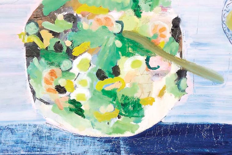 Aubrey Levinthal's painting titled "Giant Salad", oil on panel, 16" x 20" for Edith Newhall's article.