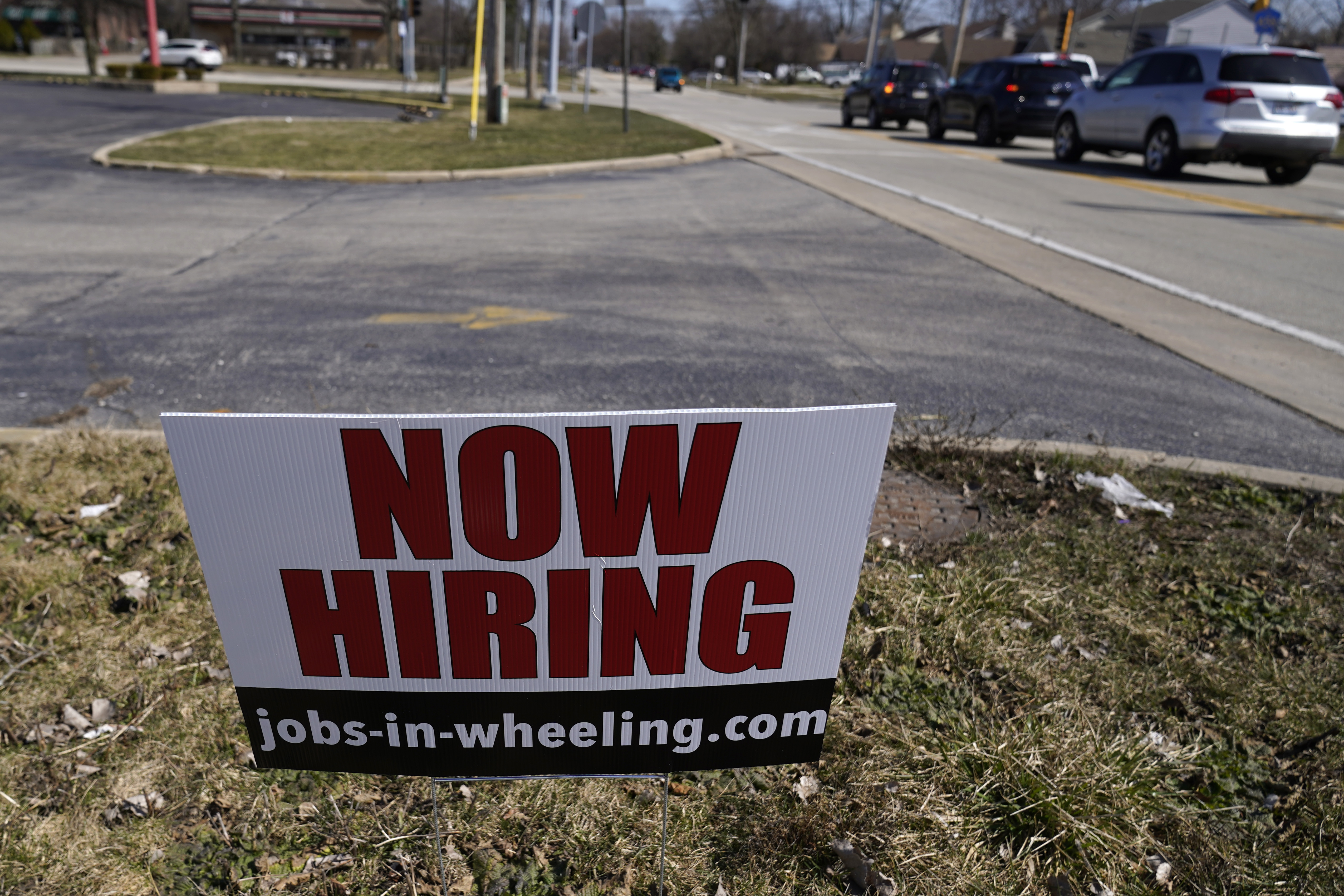 A hiring sign in Wheeling, Ill., last month.