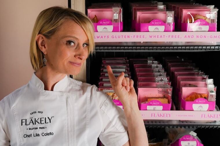 Flakely owner Lila Colello in front of her new pastry ATM, accessible seven days a week at Salt & Vinegar in the Italian Market.