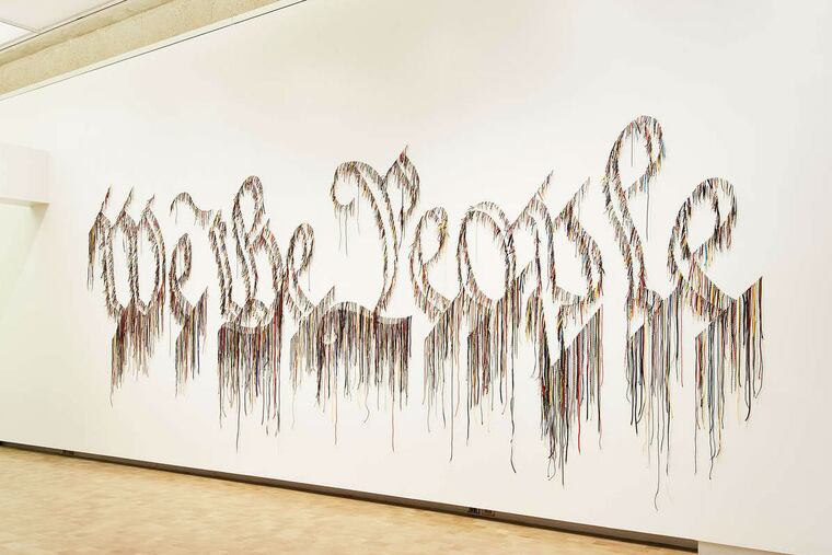 Detail from Nari Ward's "We the People" (2010), now on display in the exhibit "Sun Splashed" at the Barnes Foundation.