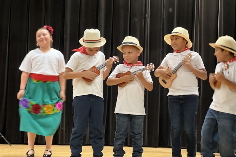 Camden City school district students perform the bomba, a traditional Puerto Rican dance at a Hispanic Heritage event last week.