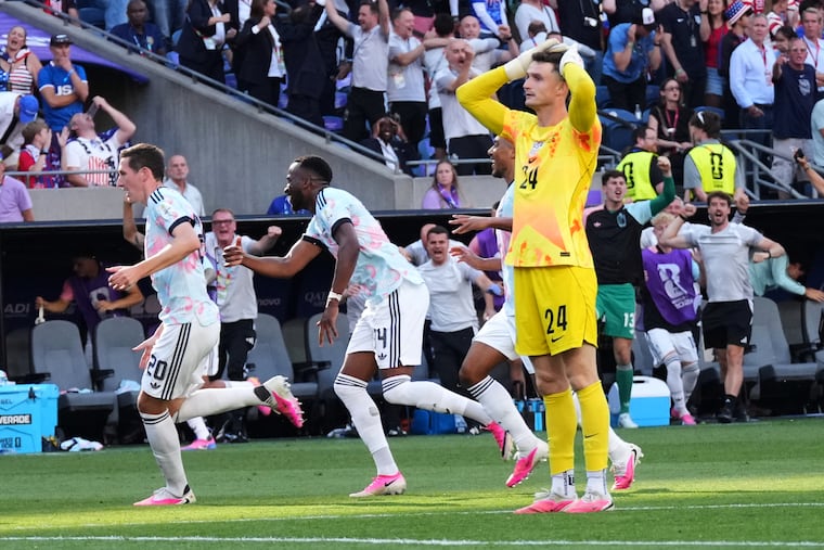 U.S. goalkeeper and Wayne native Matt Freese (24) reacts after Belgium scores their third goal during Monday's World Cup round of 16 soccer match in Seattle.