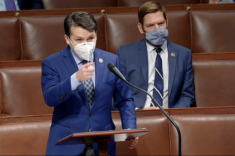 In this image from video, Rep. Brendan Boyle, D-Pa., speaks as the House debates the objection to confirm the Electoral College vote from Pennsylvania, at the U.S. Capitol early Thursday, Jan. 7, 2021.