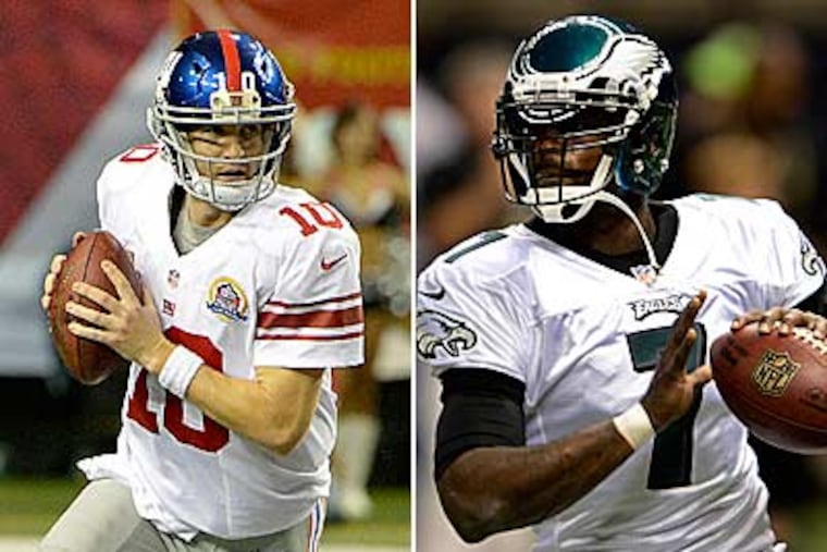 Eli Manning (left) and Michael Vick have combined for 24 interceptions this season. (AP photos)