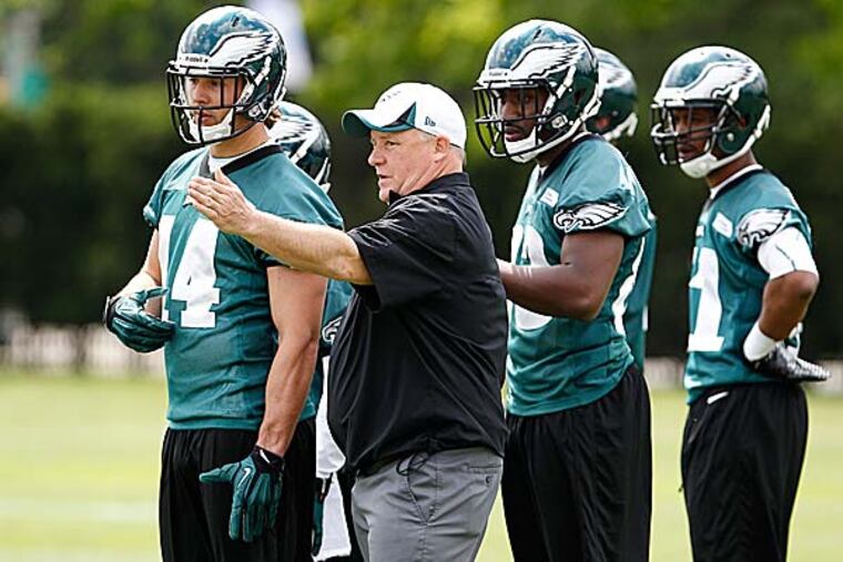 Everyone was pretty happy with the Chip Kelly Sound Experience on Monday. The practice was loud and fast for the most part. (David Maialetti/Staff Photographer)