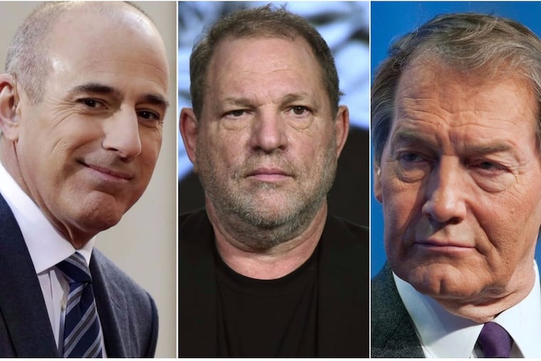 Left to right: Former Today show co-anchor Matt Lauer, producer Harvey Weinstein, ex-CBS host Charlie Rose