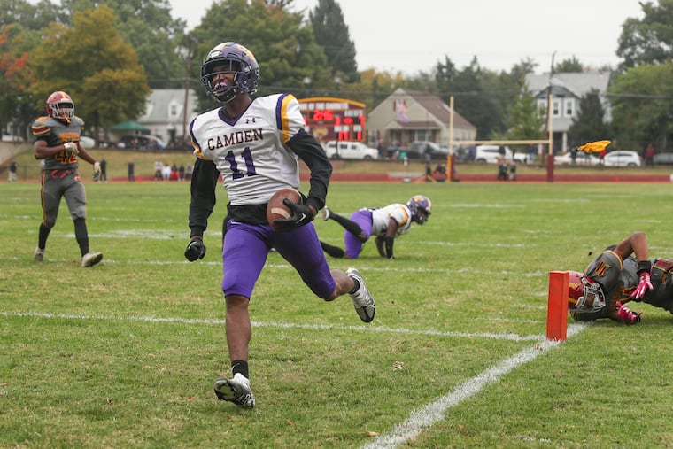 Camden’s Jaylan Hornsby runs into the end zone against Haddon Heights on Oct. 1, 2022. Hornsby on Saturday committed to Texas A&M.