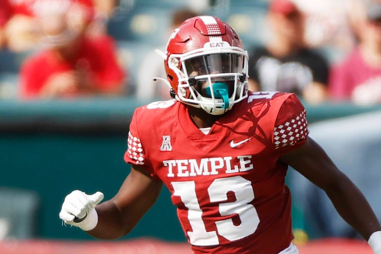 Temple offensive line back Layton Jordan in action against Rutgers during an NCAA football game on Saturday, Sept. 17, 2022, in Philadelphia.