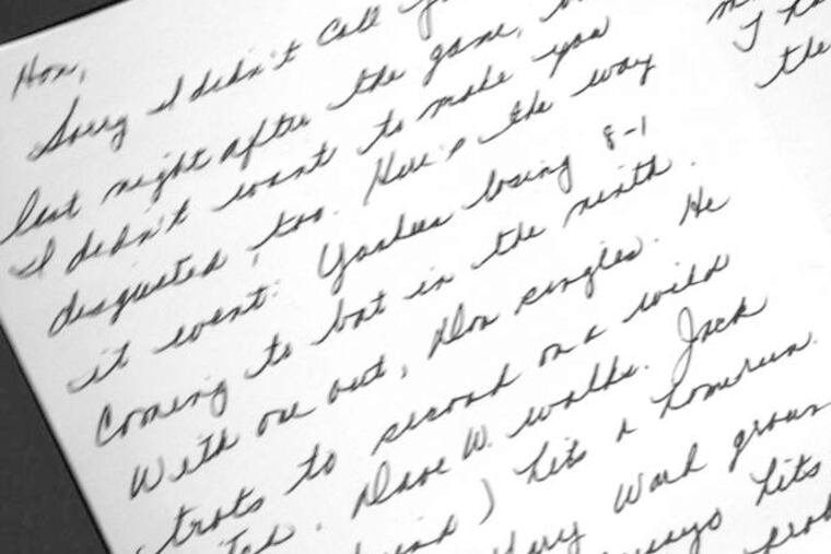 Natalie Pompilio's mother sent this note to her when she was at Johns Hopkins in 1988.