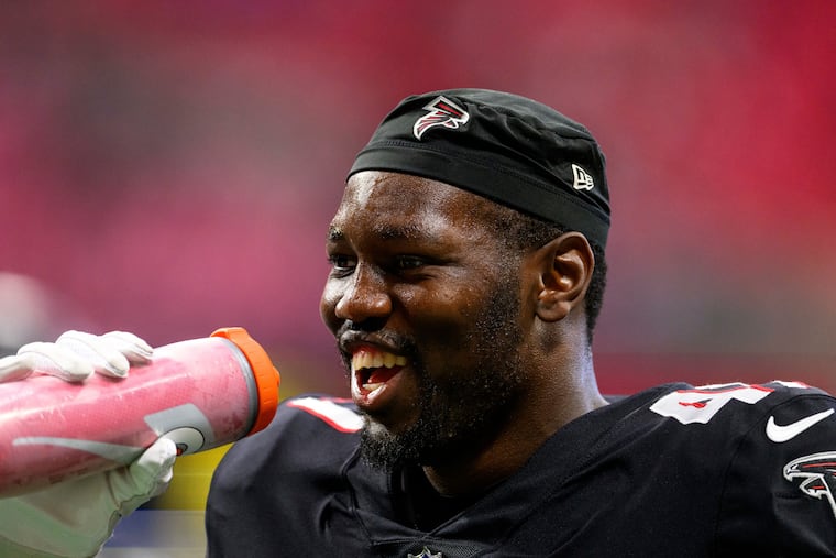 Arnold Ebiketie (47) was a productive pass rusher during his tenure in Atlanta.