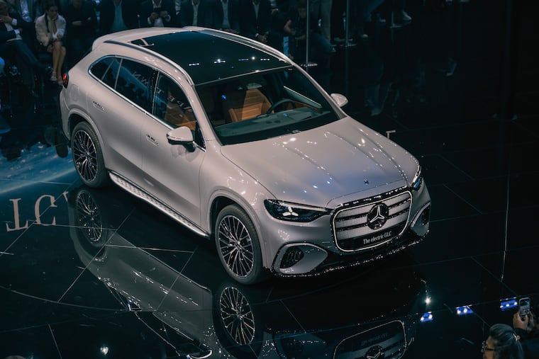 A Mercedes-Benz GLC electric SUV at the IAA Mobility car show in Munich in September 2025. The carmaker offers a subscription for improved vehicle horsepower.
