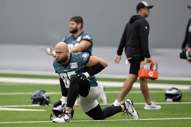The Eagles' Lane Johnson returned to practice on Friday at the NovaCare Complex, five days after suffering a concussion.