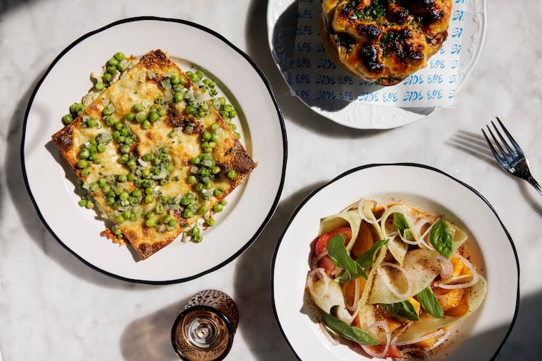 The Lasagna, French Onion Soup and Tomato and Honeydew salad at Side Eye on Thursday, July 23, 2026 in Philadelphia.