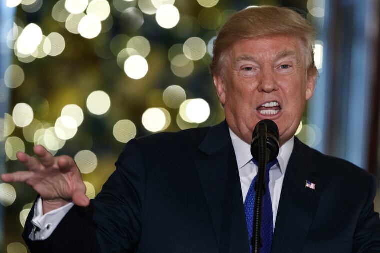 President Trump speaks on tax reform in the Grand Foyer of the White House on Wednesday.