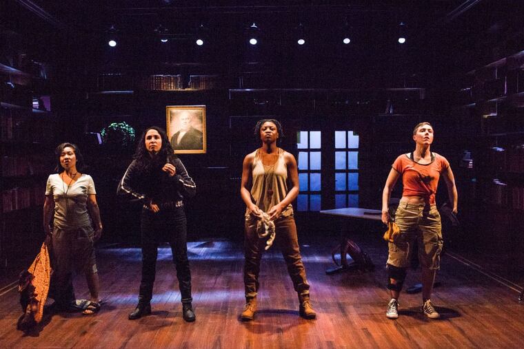 (Left to right:) Bi Jean Ngo, Lexie Braverman, Brett Ashley Robinson, and Emily Lynn in “Sensitive Guys,” through Feb. 11 at InterAct Theatre Company.